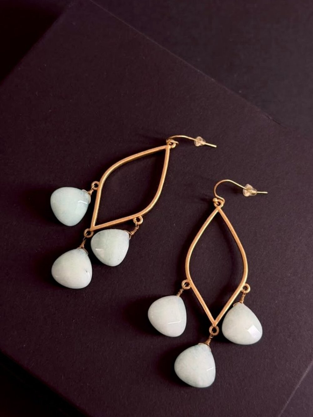 Gold Chandelier Earrings | Light Blue Teardrop Dangle Statement Jewelry